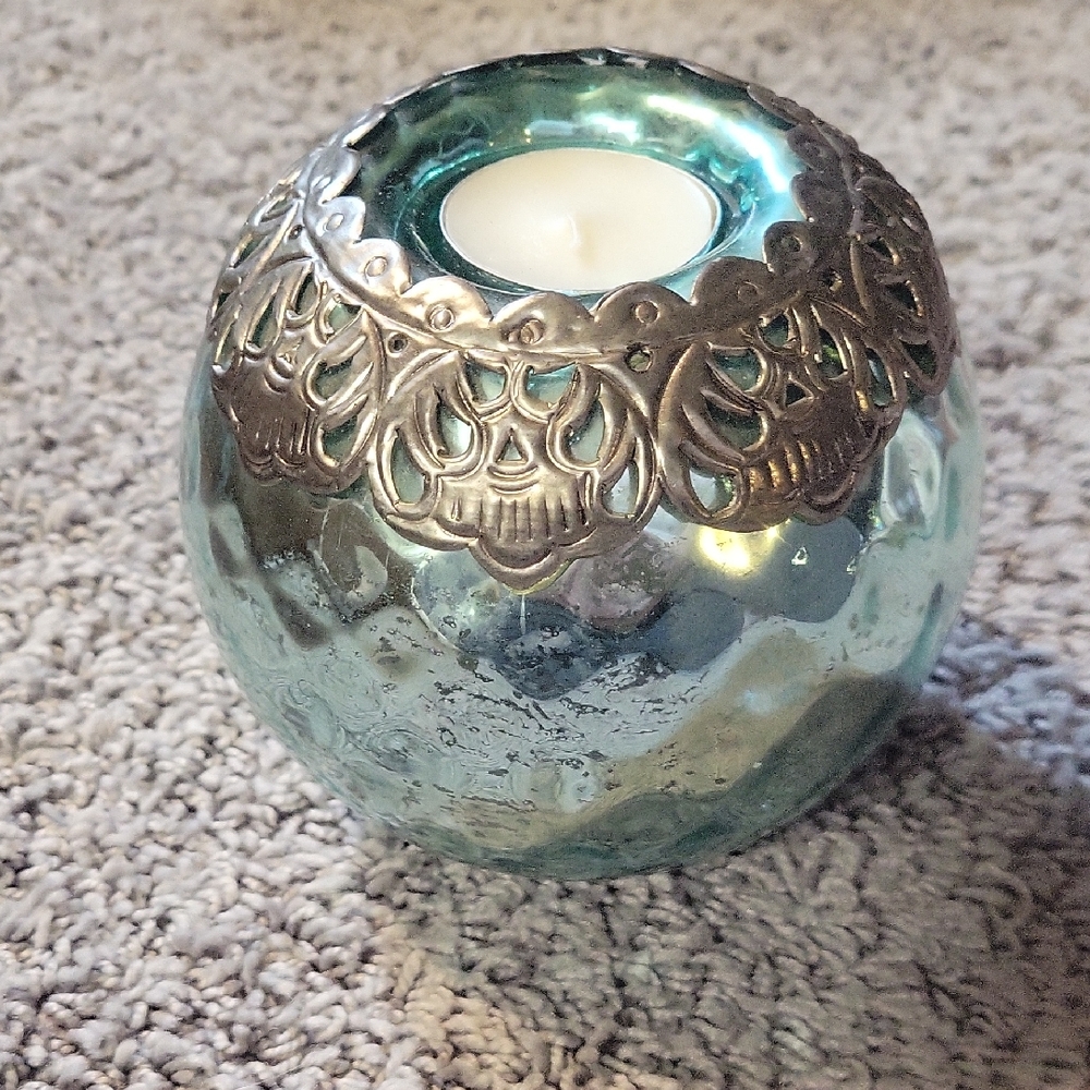 5 For 25.00/Candle Holder( TEALIGHT) Mercury BLUE,GUC